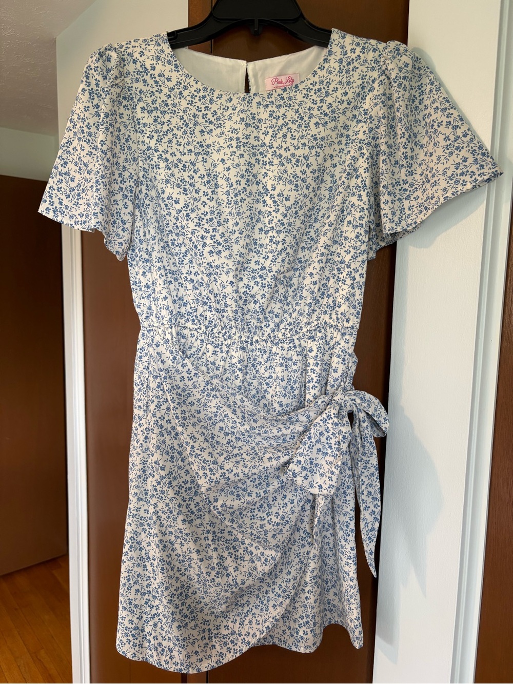 Pink Lily White and Blue Floral Tie-Side Mini Dress